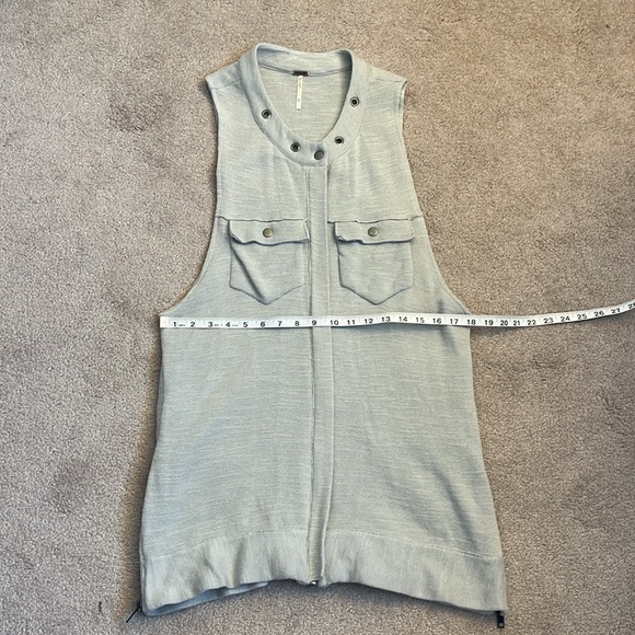 Free People Highway Slub Knit Vest Size S Light Gray Longline Zip Front - Picture 9 of 10